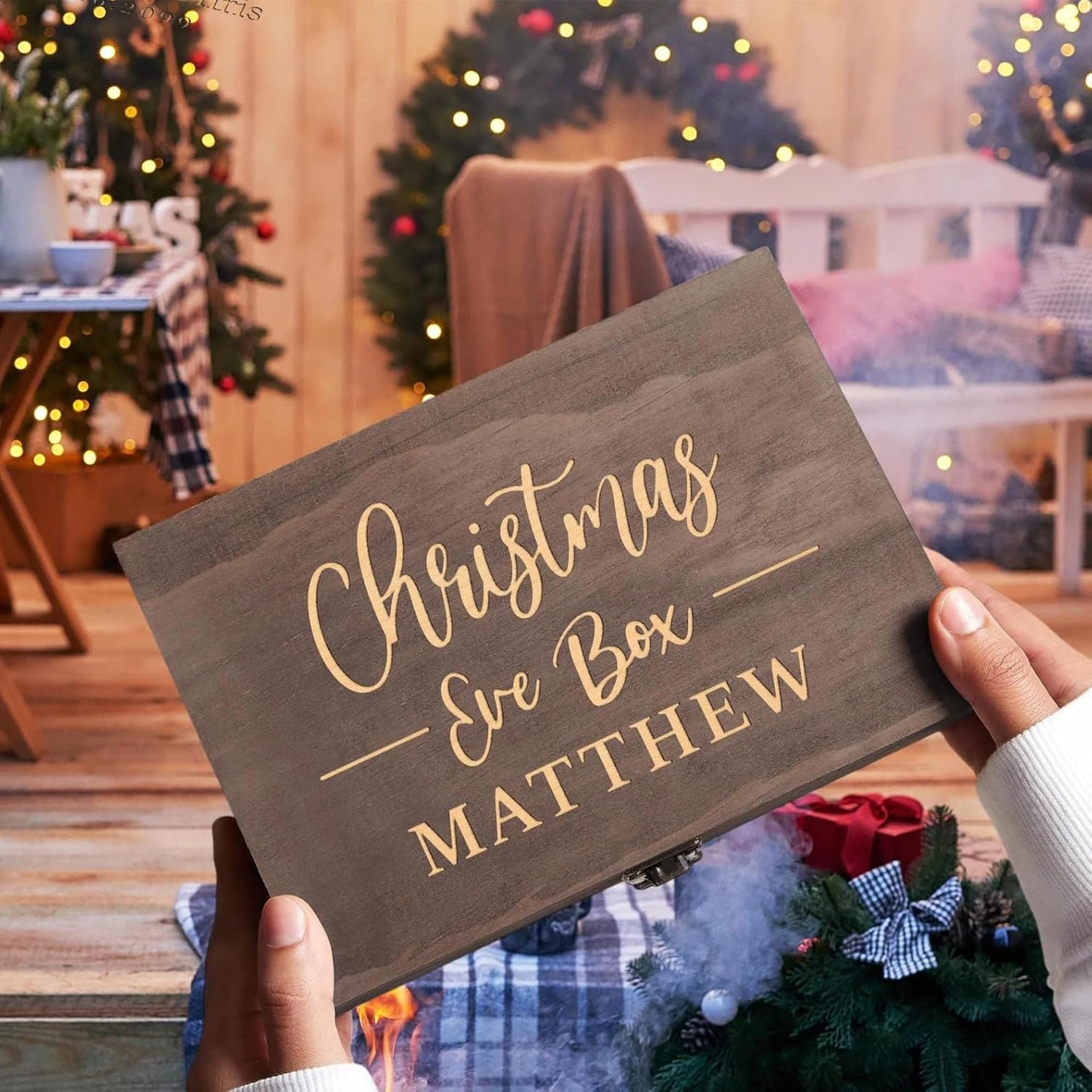 Personalized Christmas Eve Box Custom Engraved Wooden Memory Box Party Favor Xmas Traditional Santa Gift Box for Kids Family Friends - Rustic Memento Keepsake Box Perfect Holiday Gifts for Him Her