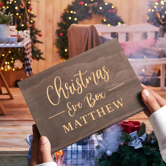 Personalized Christmas Eve Box Custom Engraved Wooden Memory Box Party Favor Xmas Traditional Santa Gift Box for Kids Family Friends - Rustic Memento Keepsake Box Perfect Holiday Gifts for Him Her