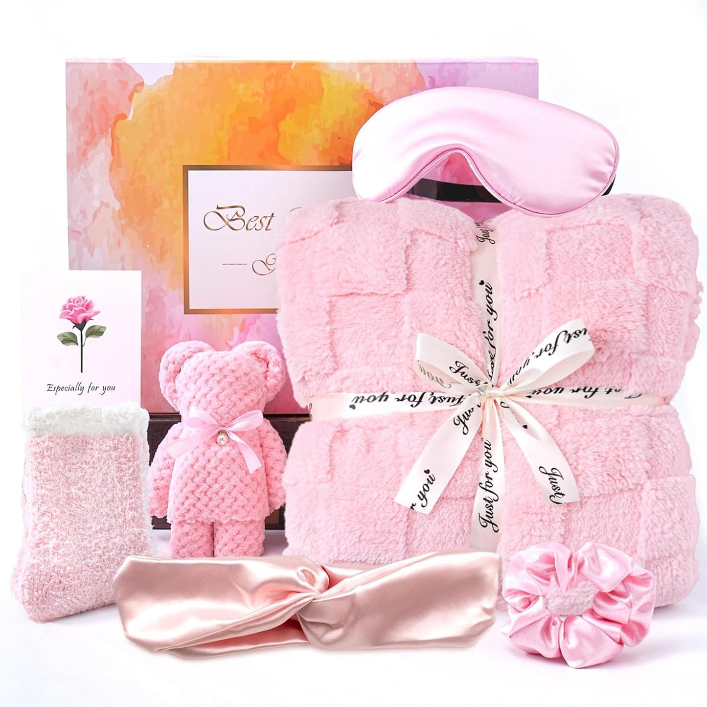 Get Well Soon Gifts for Women Hug in a Box Friendship Mothers Day Birthday Thank You Gifts Baskets Birthday Box Sister Friend Female Mom Wife Her Girlfriend Coworker Bestie (Pink)