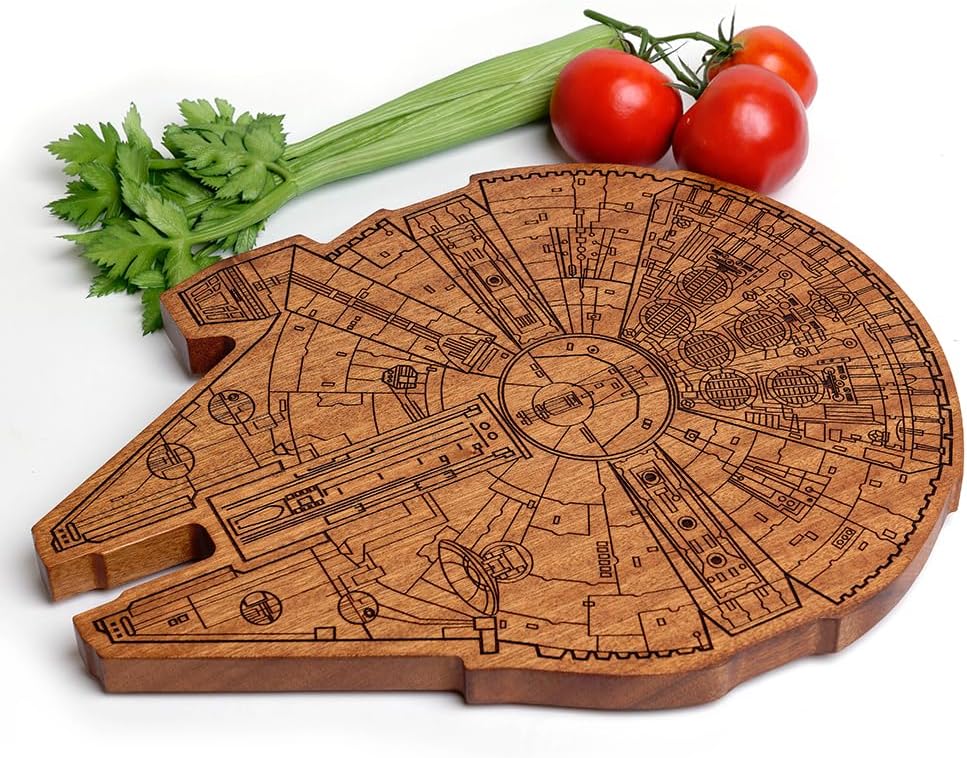 Straga USA-Made Millennium Falcon Cutting Board – Handcrafted Charcuterie & Cutting Board – Great Gift for Christmas, Weddings, Father's Day & Birthdays – Premium Hardwood (Mahogany)