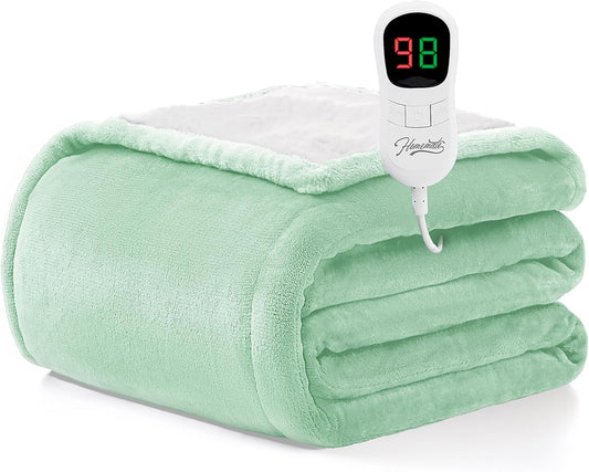 Homemate Electric Heated Blanket Twin Size - 62"x84" Heating Blanket Twin Size 1/2/4/6/8 Hours Auto-Off 10 Heat Level Over-Heat Protection Flannel Sherpa ETL Certification
