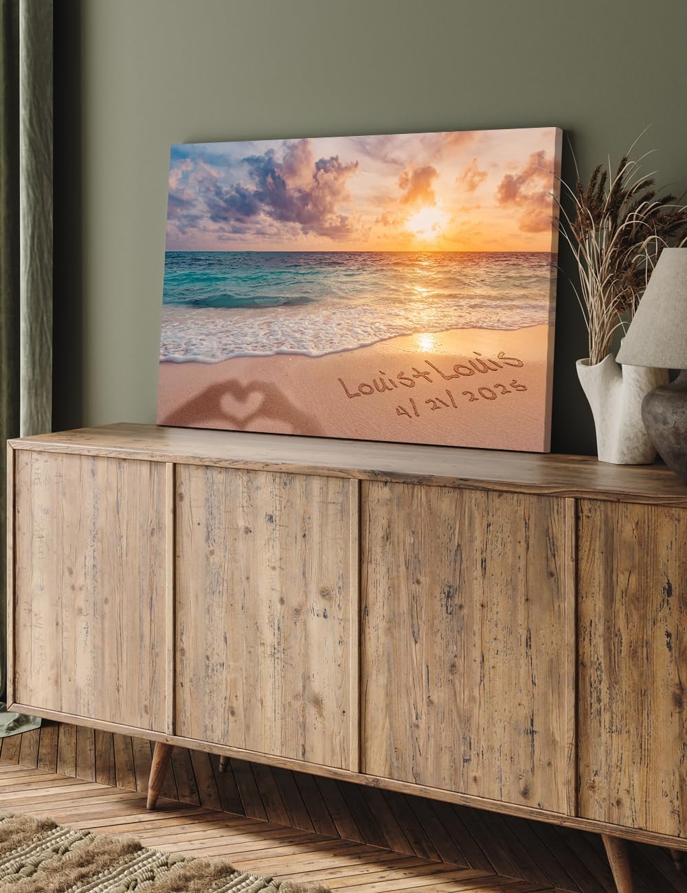 IPIC - "Forever Together Personalized Canvas Wall Art, Custom Beach Scene with Name and Date in Sand, A Personalized Gift for Couple, Wedding, or Anniversary, Coastal Home Decor, Ready to Hang