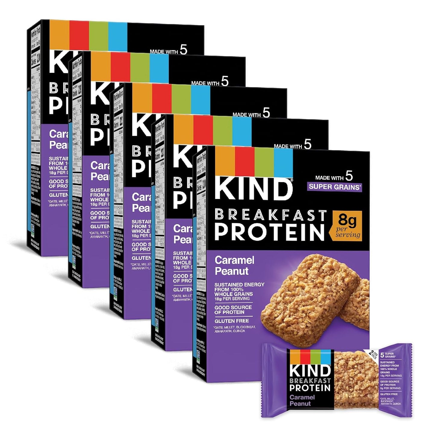 KIND Breakfast Protein Bars, Caramel Peanut, Healthy Snacks, Gluten Free, 8g Protein, 30 Count