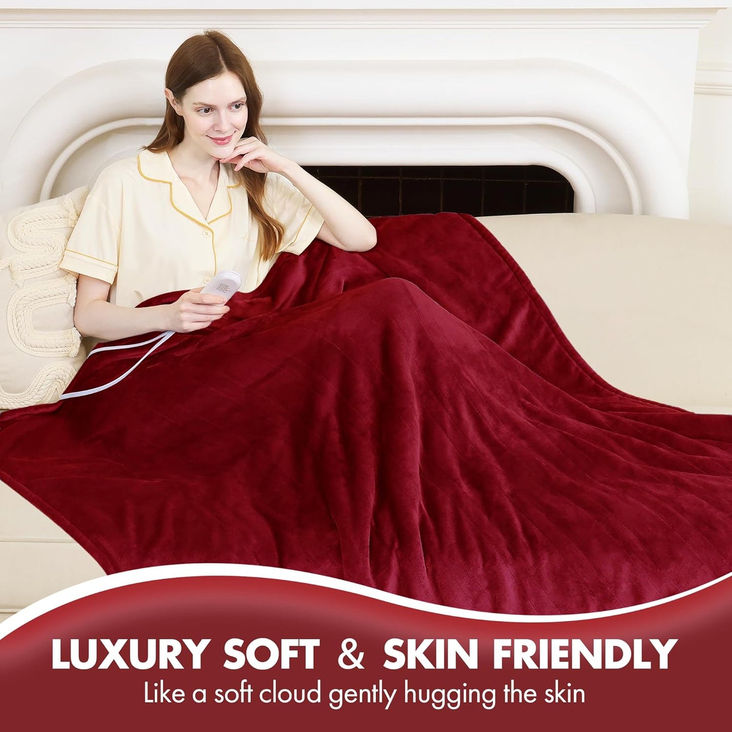 Electric Blanket Full Size 72" x 84" - Fluffy Ultra Soft Flannel Full Electric Blanket with 6 Heating Levels & 10 Hours Adjustable Timer, Fast Heating and Washable Blanket for Office (Red)