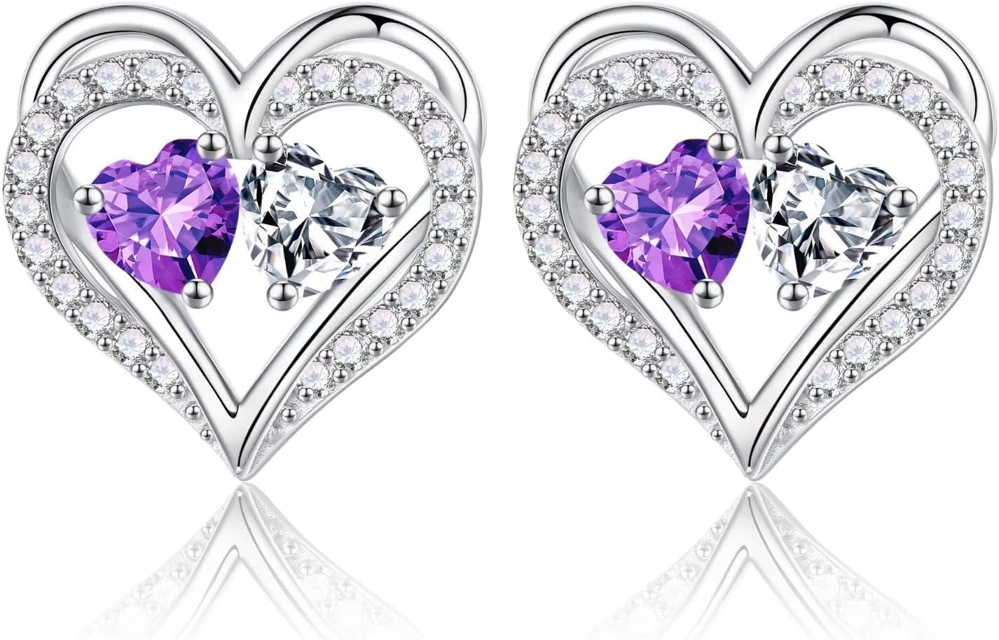 Iefil Birthstone Earrings for Women - 925 Sterling Silver Heart Earrings Anniversary Birthday Gifts for Women Wife Girlfriend Mom