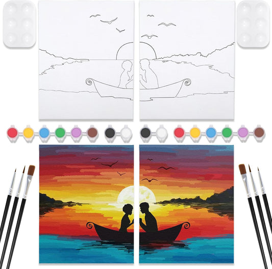 2 Pack Pre Drawn Canvas for Painting for Adults Kids Pre-Stretched Canvas Outline for Paint and Sip Afro Queen Theme Sip and Piant Kit for Adult's Date Night,Valentine's Day Gift 8x10 Inch