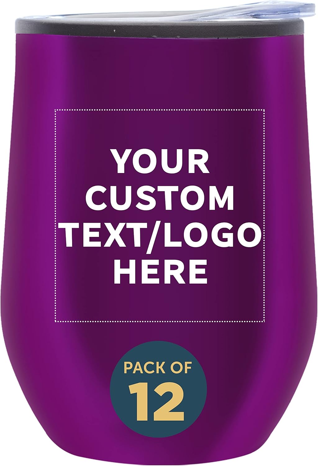Custom Stemless Wine Tumblers 12 oz. Set of 12, Personalized Bulk Pack - Insulated, Perfect for Wine, Cocktails, Other Hot & Cold Beverages - Purple