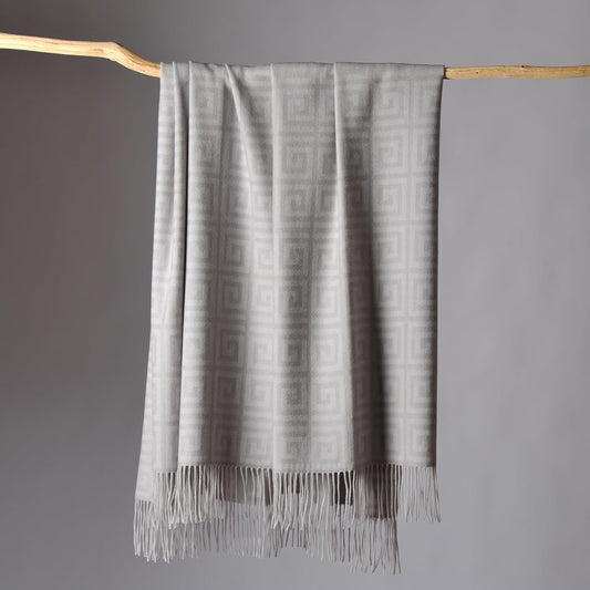 CUDDLE DREAMS Premium Cashmere Throw Blanket with Fringe, Luxuriously Soft (Greek Key)