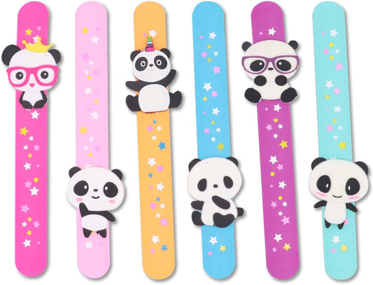 LOCHSOEL Panda Slap Bracelets for Kids- Silicone Wristbands Adjustable Party Favors,Classroom Prizes,Carnival Games-Birthday Gifts for Boys & GirIs(6Pack)