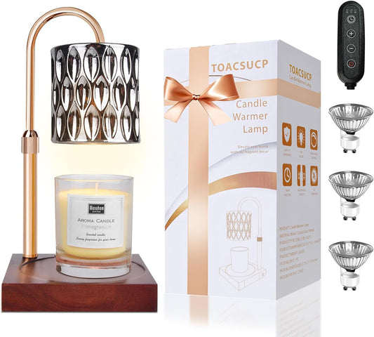 Candle Warmer Lamp with 3 Bulbs, Adjustable Height Dimmable Candle Warmer with Timer, Compatible with Large Jar Candles, Candle Lamp with Charming Gift Box Ribbon for Her/Him
