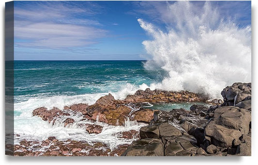 IPIC - Waves crashing at Queen's Bath, Kauai, Hawaii. Personalized Artwork with Names and Date on, Customized Gift for Anniversary,Wedding,Birthday and Holidays. 30x20