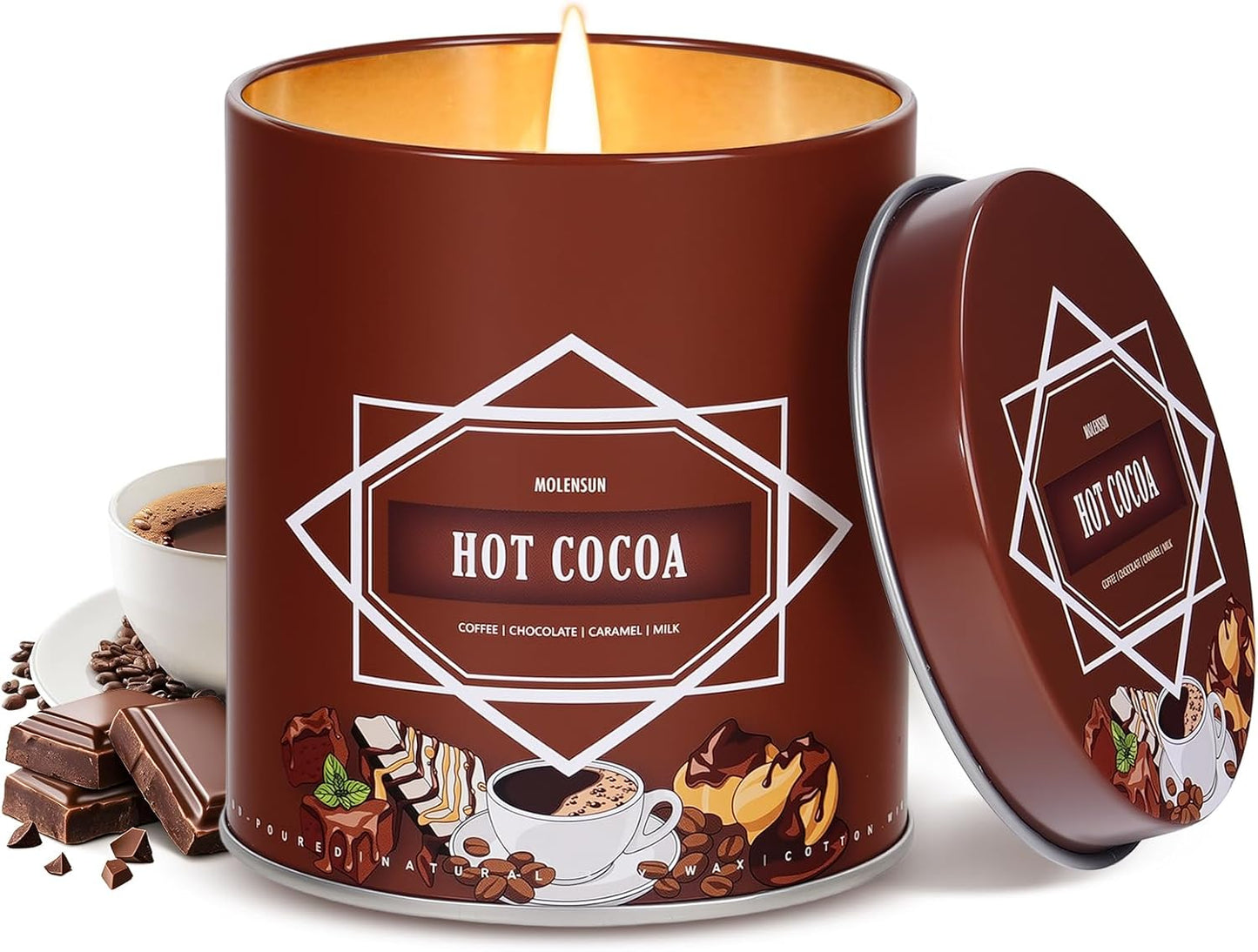 Fall Scented Candle – Hot Cocoa Soy Candle 9oz, 50 Hour Burn, Non-Toxic Autumn Decor, Holiday Gift for Women & Men