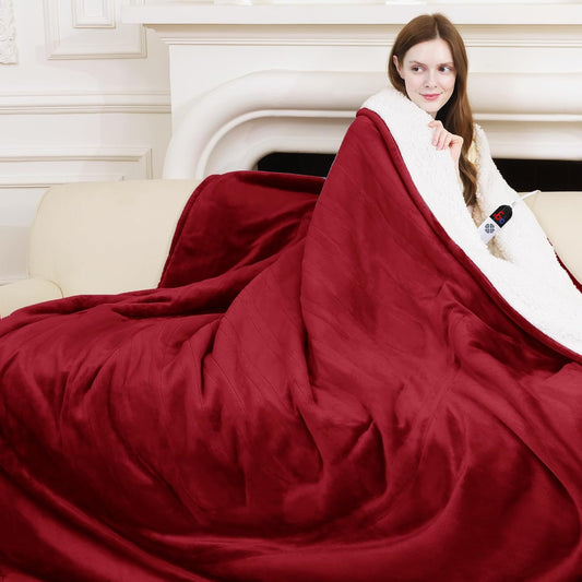 Electric Blanket Full Size 72" x 84" - Fluffy Ultra Soft Flannel Full Electric Blanket with 6 Heating Levels & 10 Hours Adjustable Timer, Fast Heating and Washable Blanket for Office (Red)