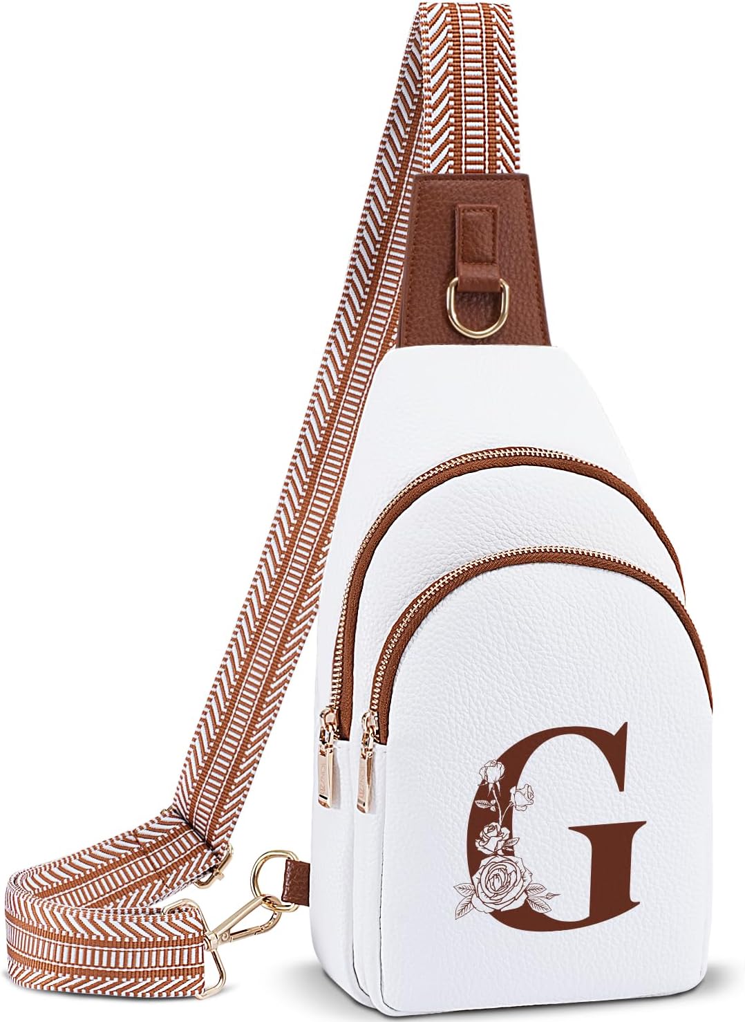 Crossbody Bag for Women Leather Sling Bags with Initial Letter Fanny Pack Chest Bag for Travel, Gift for Mom Wife