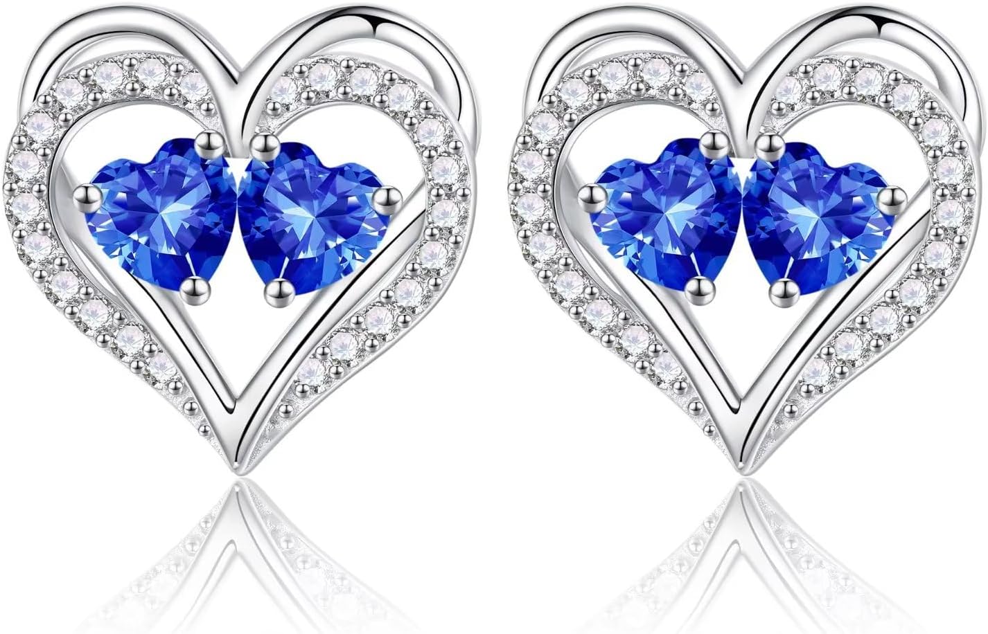 Iefil Birthstone Earrings for Women - 925 Sterling Silver Heart Earrings Anniversary Birthday Gifts for Women Wife Girlfriend Mom