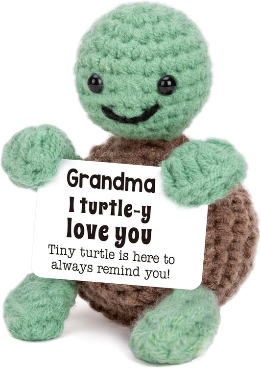Mini Funny Turtle Grandma Gifts, Birthday Gifts for Grandma from Granddaughter Grandson Grandkids, Nana Gigi Love Small Cute Stuff Things, Handmade Emotional Positive Crochet Turtle
