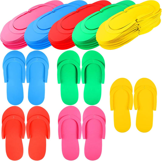 JenPen 60 Pairs Disposable Pedicure Slippers Foam Flip Flops Disposable Flip Flops Multi Color Foldable Pedicure Slippers for Guests Salon Spa Hotel Women