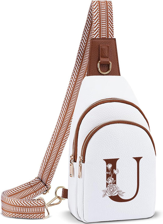 Crossbody Bag for Women Leather Sling Bags with Initial Letter Fanny Pack Chest Bag for Travel, Gift for Mom Wife