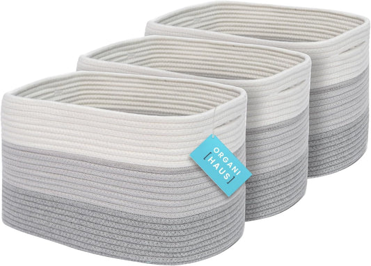 OrganiHaus Set of 3 Grey Woven Baskets for Organizing, Cotton Rope Basket for Decor, Shoe Basket Organizers & Storage, Decorative Storage Baskets & Bins, Cute Storage Basket for Toys & Cloths