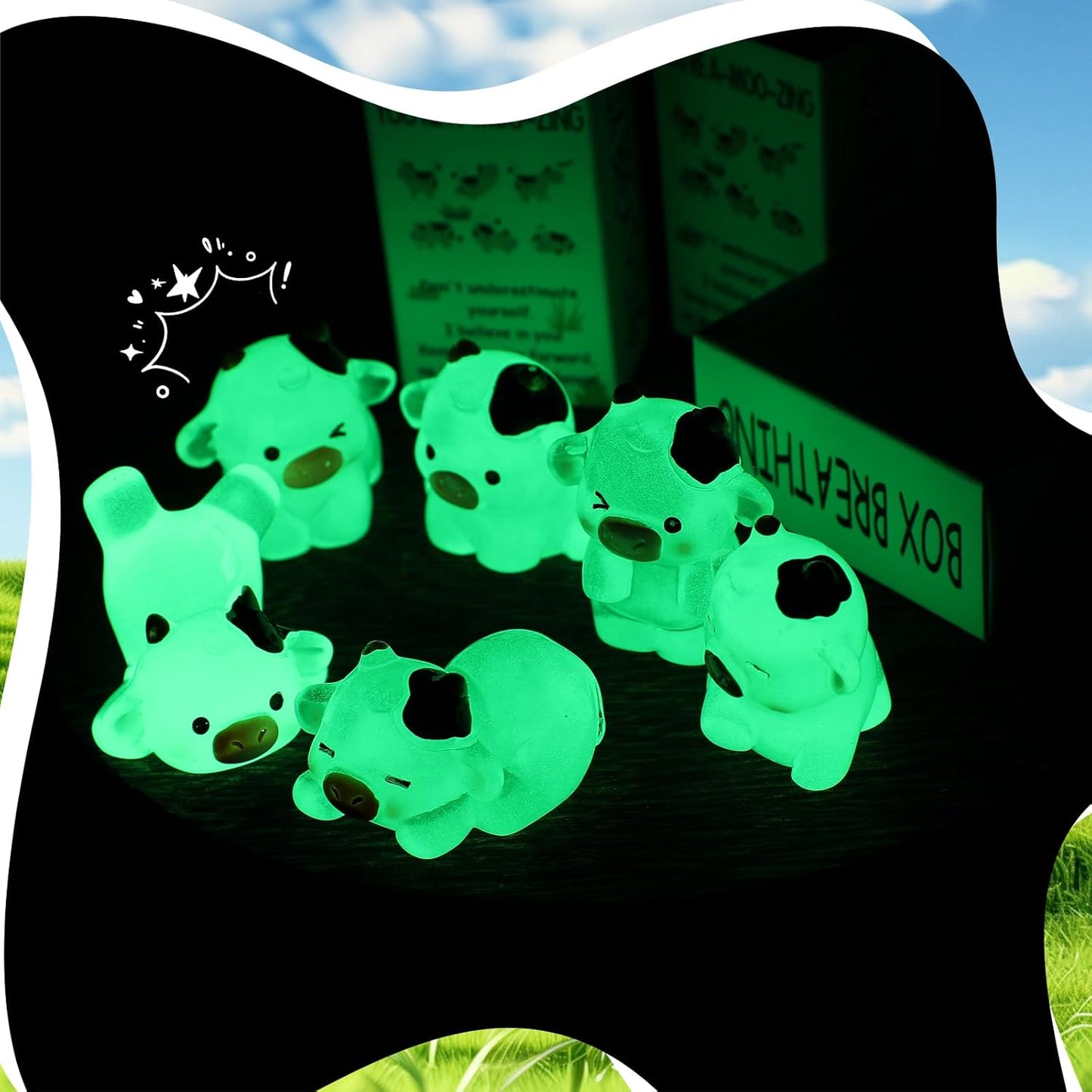 48 Sets Employee Appreciation Gifts Bulk Luminous Resin Animals Breathing Box Party Favor, Team Building Emotional Support Gifts Positive Thank You for Staff Coworkers(Milk Cow)