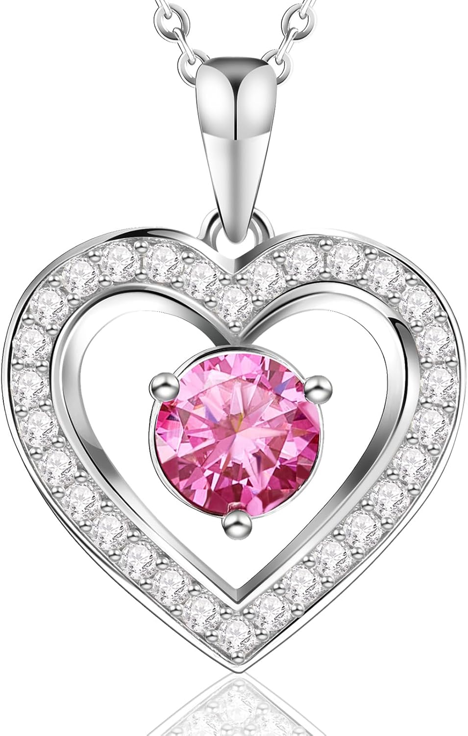 Full Moissanite Heart Necklace - No CZ! 2ct Vibrant Birthstone & 30 White Gems | 12 Month Gifts for Wife, Mom, Her | Anniversary, Valentine's Day, Mother's Day Jewelry