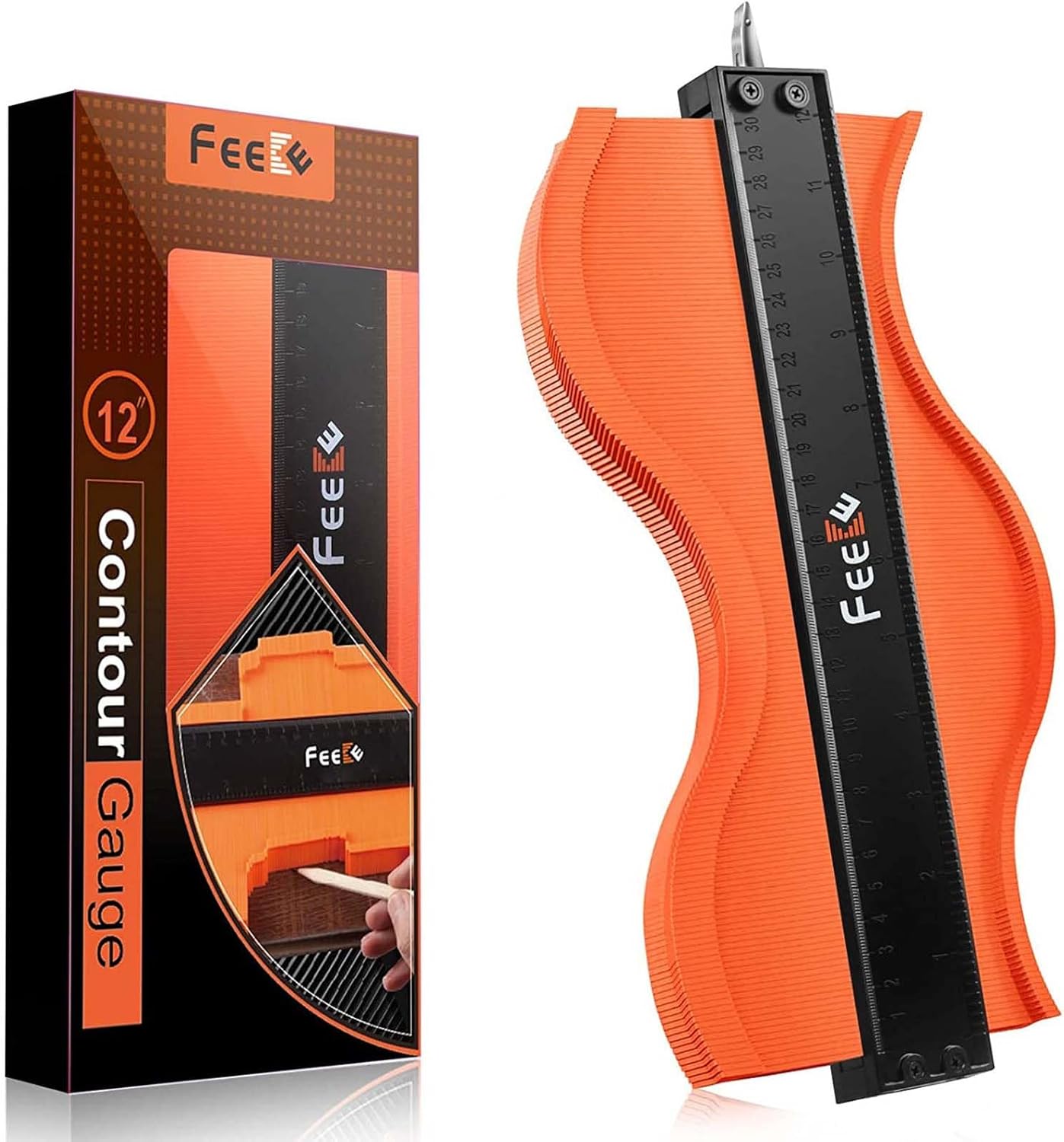 Contour Gauge (12 Inch) with Lock Profile Tool, Gifts for Men Dad Husband Him Super Contour Duplicator Men Gifts Woodworking Tools Carpenter Tools Construction Outline Angle Measuring Tool for Mens