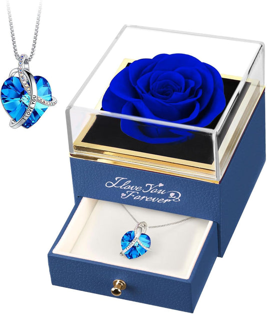 EleShow Preserved Flowers Real Blue Rose Gifts for Mom Grandma Wife Girlfriend on Mothers Day Christmas Anniversary Birthday Gifts for Women I Love You Gifts for
