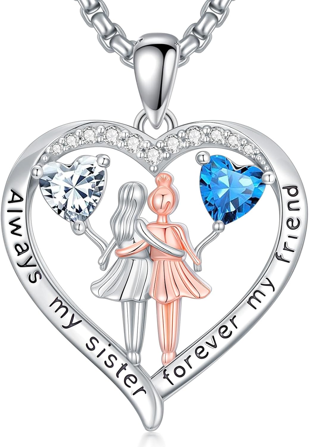 Always My Sister Forever My Friend Birthstone Pendant Necklace Women Jewelry Christmas Valentine Mothers Day Birthday Gifts for Women Sister From Sister