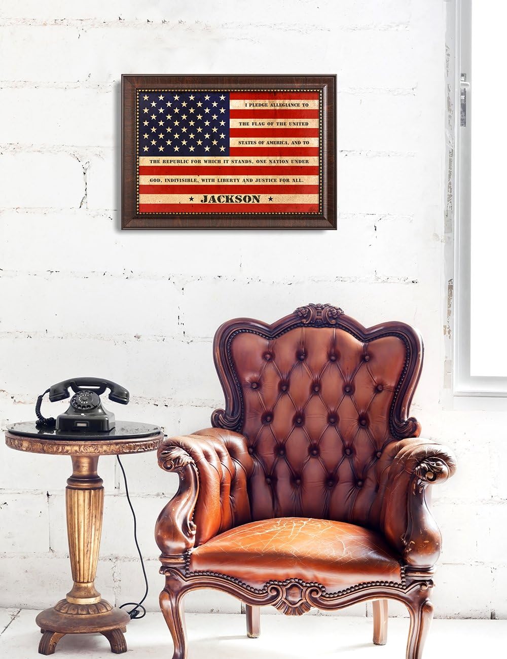 IPIC - American Flag Personalized Framed Artwork, Wall Art with Family Names and Oath. Customized Gift for Military Family, Veterans, and Independence Day, Ready to Hang, Total Size w/Frame: 21x15
