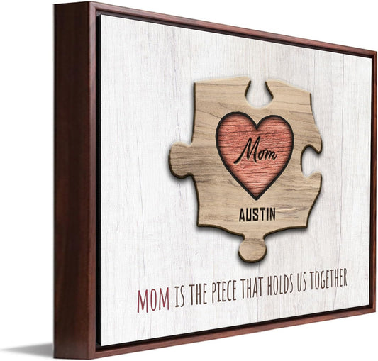 Personal-Prints MOM & Children Personalized HEART Puzzle Wall Art | Unique Customized with up to 8 Names | Mother’s Day, Birthday or Christmas Gift (20"x25" Float Framed Canvas, 1 Child)