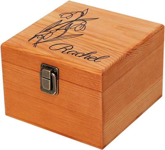 Personalized Wooden Keepsake Memory Box with Birth Flower & Name, Custom Wood Decorative Storage Box with Lids Customized Christmas Gift Box for Women Teen Girls Mom Birthday Gifts