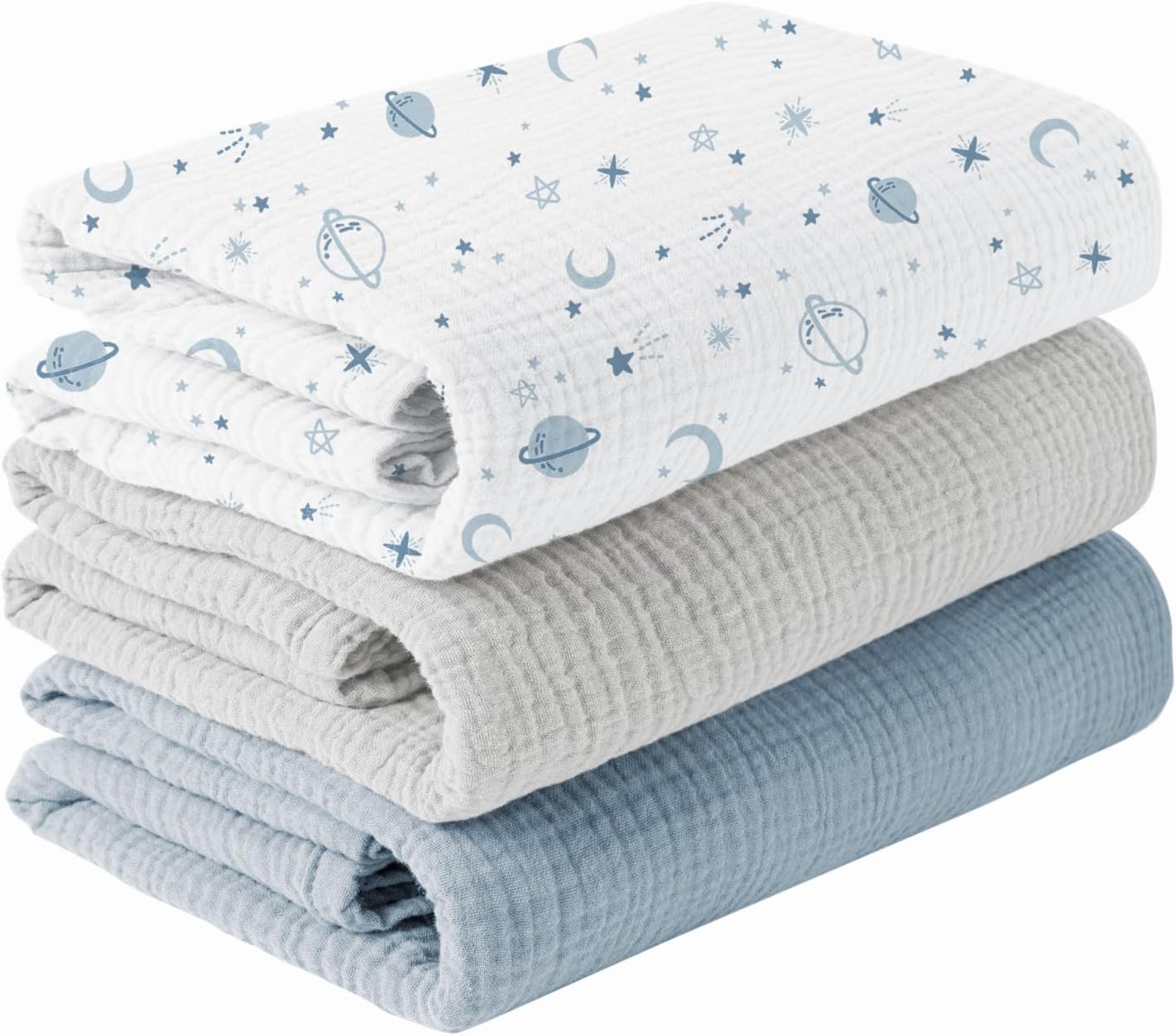 Konssy 3 Pack Muslin Swaddle Blankets for Unisex, Newborn Receiving Blanket, Large 47 x 47 inches, Soft Breathable Muslin Baby Swaddles for Boys & Girls