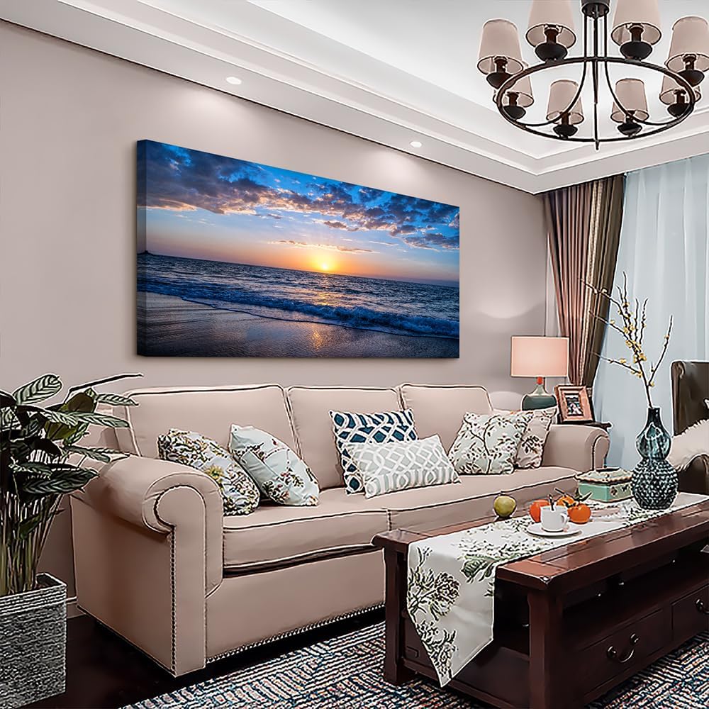 Wapluam Canvas Wall Art For Office Large Wall Decor For Living Room Bedroom Wall Decorations Blue Ocean Wall Painting Sea Beach Seascape Wall Pictures Artwork Farmhouse Mural Home Decor 30X60 in