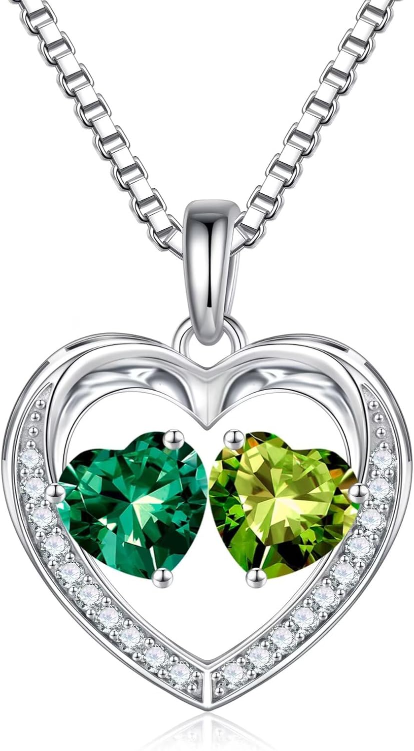 Iefil Birthstone Jewelry for Women - 925 Sterling Silver Birthstone Necklace, Anniversary Birthday Gifts for Women, Jewelry Gifts for Her Wife Mom Daughter