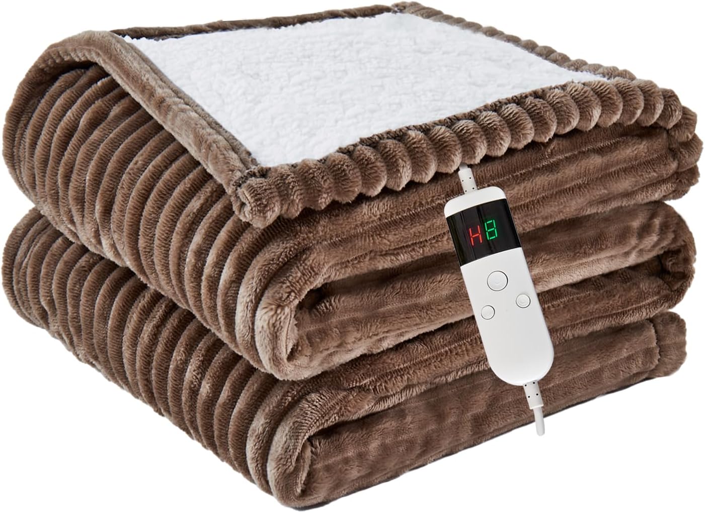 Heated Blanket Electric Twin, Soft Flannel Heating Blanket with 8 Hours Auto Off 10 Fast Heating Levels Machine Washable Sherpa Heated Blanket with Overheating Protection