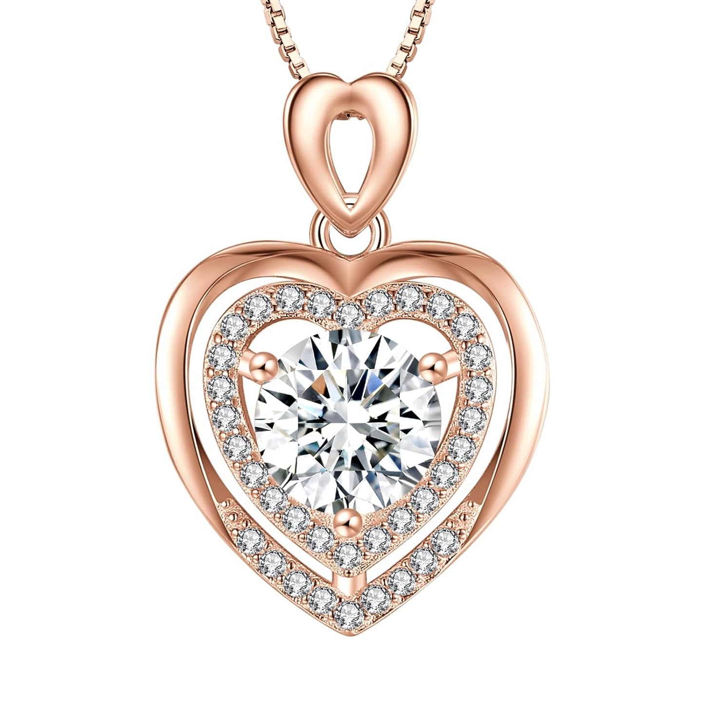 Moissanite Necklace for Women, 2Ct Rose Gold Heart Pendant Necklace Gifts for Wife, 18K Gold Plated S925 Sterling Silver, Anniversary Jewelry Present for Wife, Birthday Gifts for Girlfriend, Mom