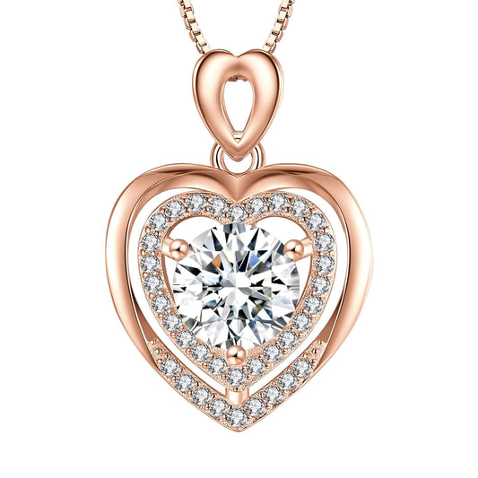 Moissanite Necklace for Women, 2Ct Rose Gold Heart Pendant Necklace Gifts for Wife, 18K Gold Plated S925 Sterling Silver, Anniversary Jewelry Present for Wife, Birthday Gifts for Girlfriend, Mom
