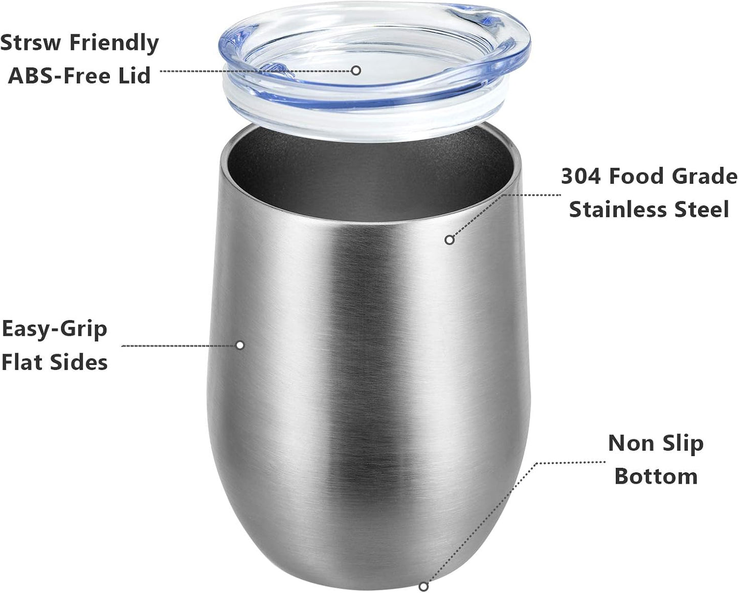 MEWAY 12oz Wine Tumbler 16 Pack Bulk Gifts for Women,Double Wall Vacuum Stainless Steel Travel Mug with Lid,Insulated Stemless Wine Cup Glass for Coffee,Cocktails,Drinks(Sliver,Set of 16)