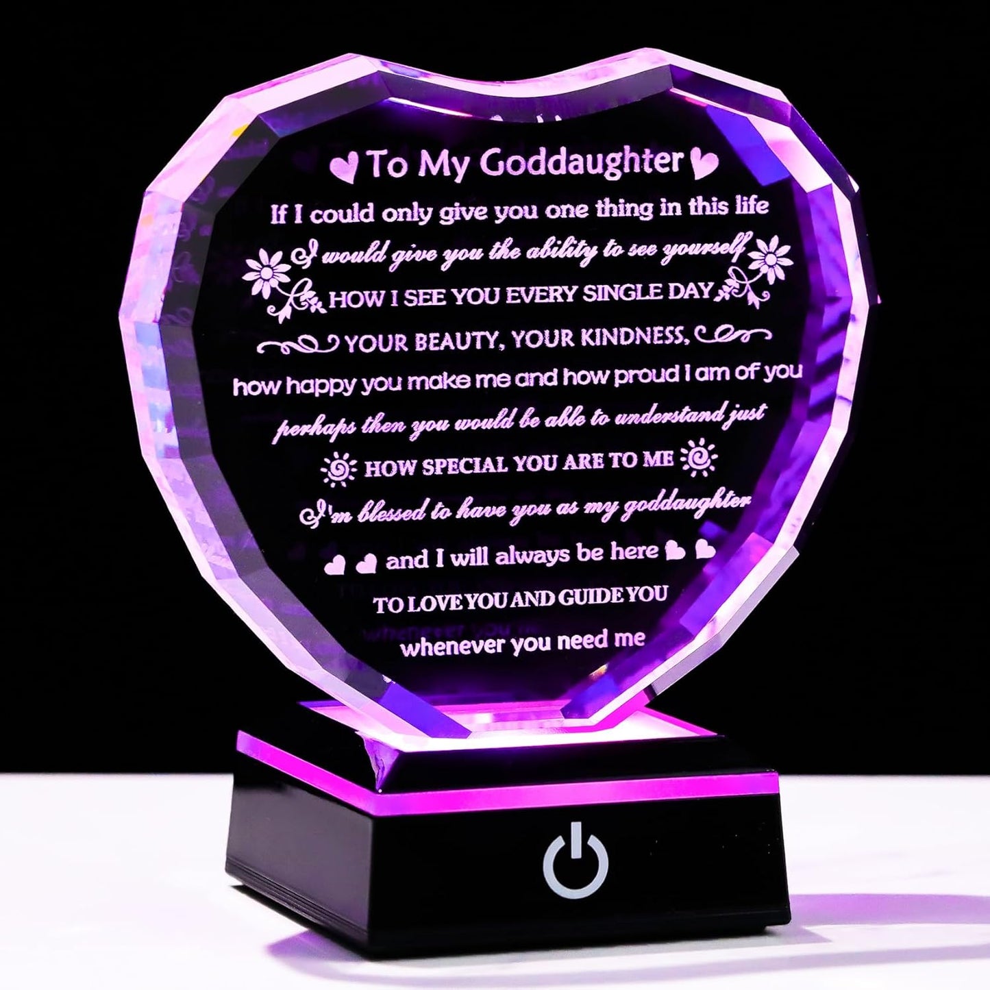 Goddaughter Gifts from Godmother Birthday Gift for Goddaughter from Godparents With LED Base Heart Crystal Keepsake Unique Goddaughters Gifts Idea on Mother's Day Christmas Graduation