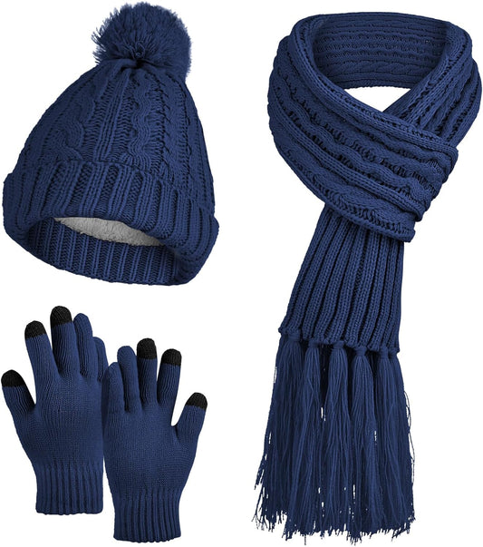 MissShorthair Womens Beanie Winter Hats 3 in 1 Knit Warm Hat Gloves and Scarf Set Women Scarves for Cold Weather