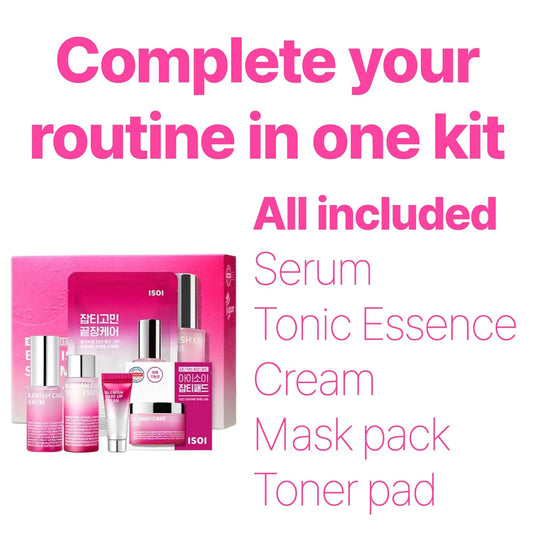 ISOI Blemish Care Up Serum Gift Set, Korean Skin Care for Hydration & Radiance – Full Size or 5-Step Travel Kit Options (5-Step Special Kit (1.77 fl.oz))