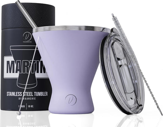 Stainless Steel Martini Glass [Pack of 1] – 10oz, Lilac, Powder Coated, No Sweat, Double Wall Margarita Cup with Lid | Ideal for Mother's Day Gift