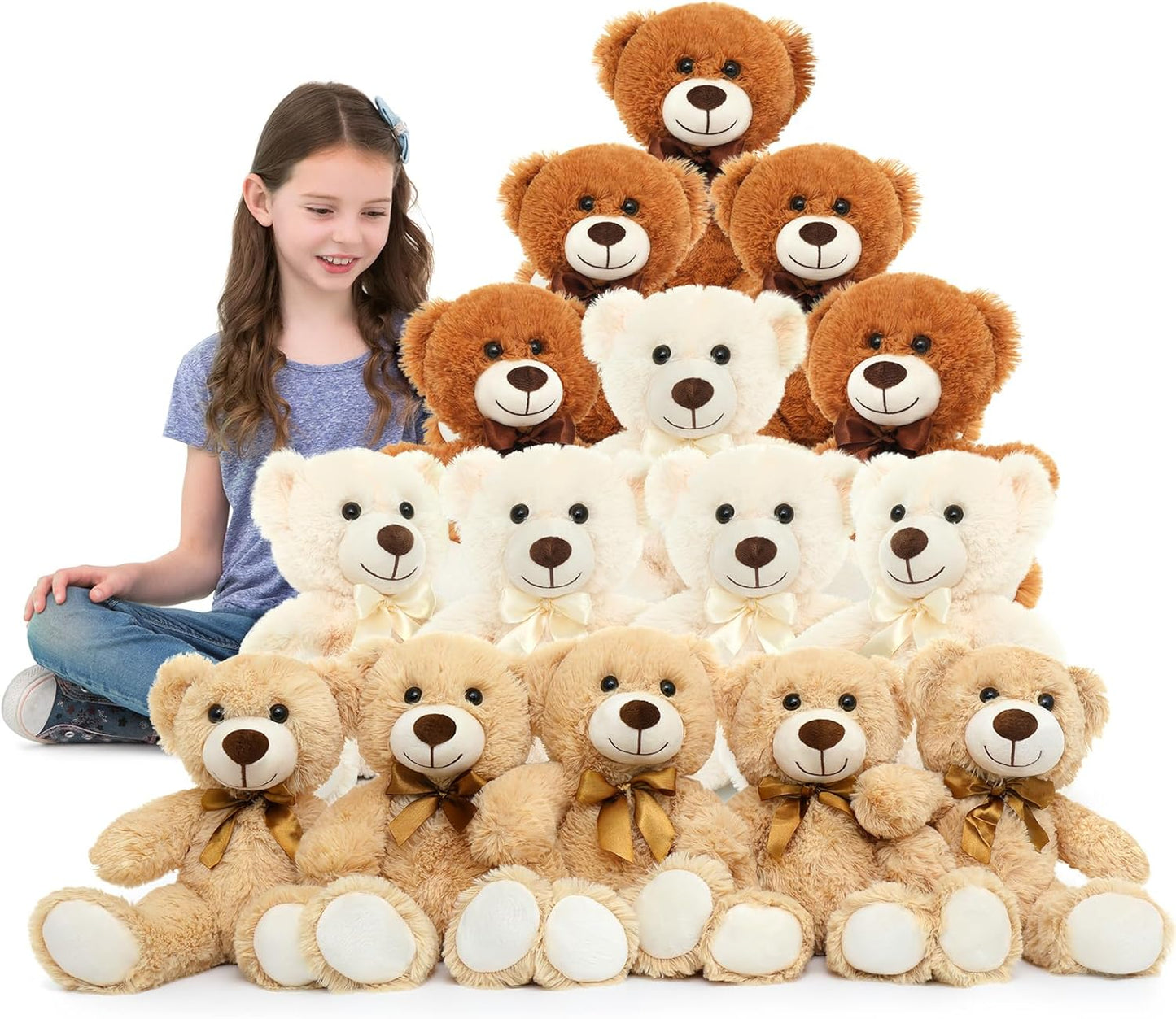 MaoGoLan 15 Pack Teddy Bears in Bulk, 14inch Small Stuffed Animals Teddy Bears for Baby Shower Wholesale Plushies for Themed Birthday Wedding Party Favors - 3 Colors