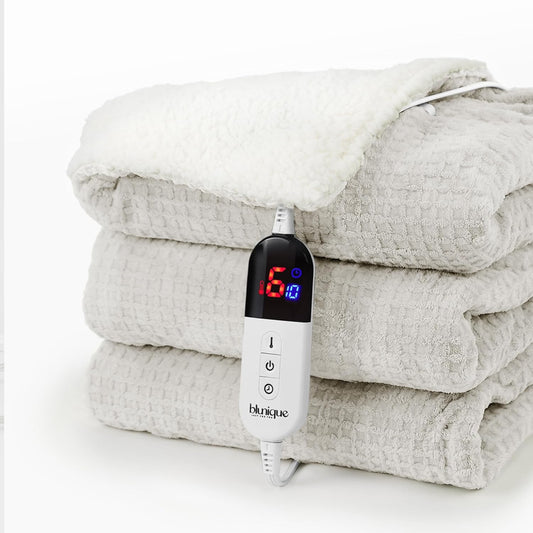 Heated Blanket Electric Blanket Twin Waffle, 62x84 Inches Sherpa Fleece Fast Heating Blanket 6 Heating Levels & 10 Hours Auto Off ETL Certification,Beige Twin