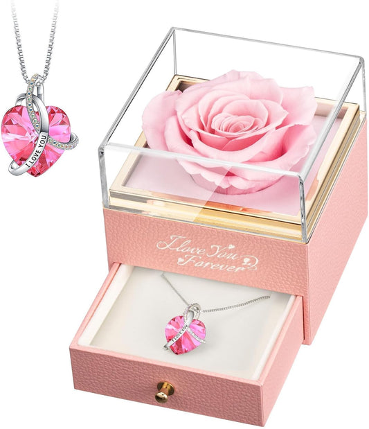 EleShow Preserved Flowers Real Pink Rose Gifts for Mom Grandma Wife Girlfriend at Christmas Valentines Mothers Day, Anniversary Birthday Gifts for Women I Love You Gifts for Her