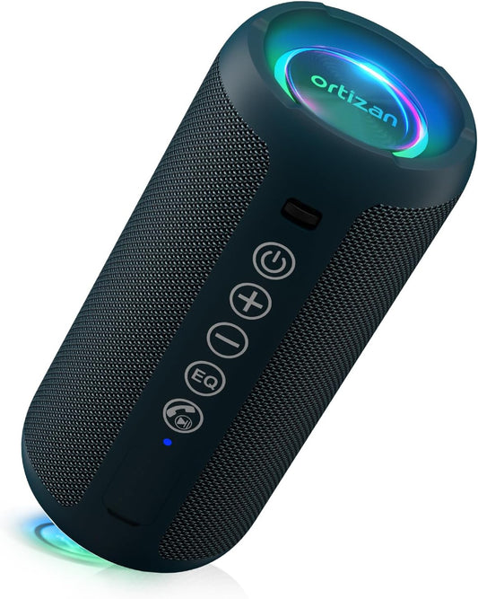Ortizan Portable Bluetooth Speaker: IPX7 Waterproof, 24W Loud Sound, Deep Bass, Bluetooth 5.3, LED Lights, Wireless Stereo Pairing, 30H Playtime, for Home/Outdoor/Party/Beach, Birthday Gift (Blue)