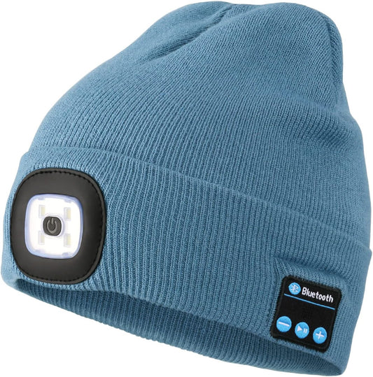 Wmcaps Bluetooth Beanie with a Light, USB Rechargeable LED Beanie with Cordless Headphones, Unique Christmas Birthday Gifts for Men