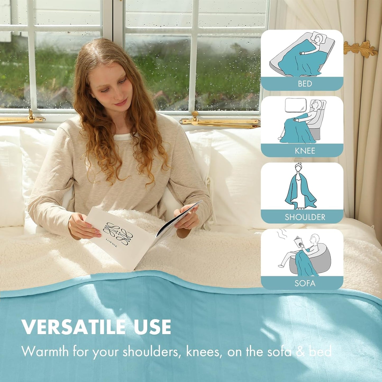 Electric Blanket Twin 62" x 84" - Soft Cozy Flannel Sherpa Heated Blanket Twin with 5 Heating Levels & 10 Hours Auto Off, Ideal Gift for Grandma, Machine Washable and ETL Certified (Blue)