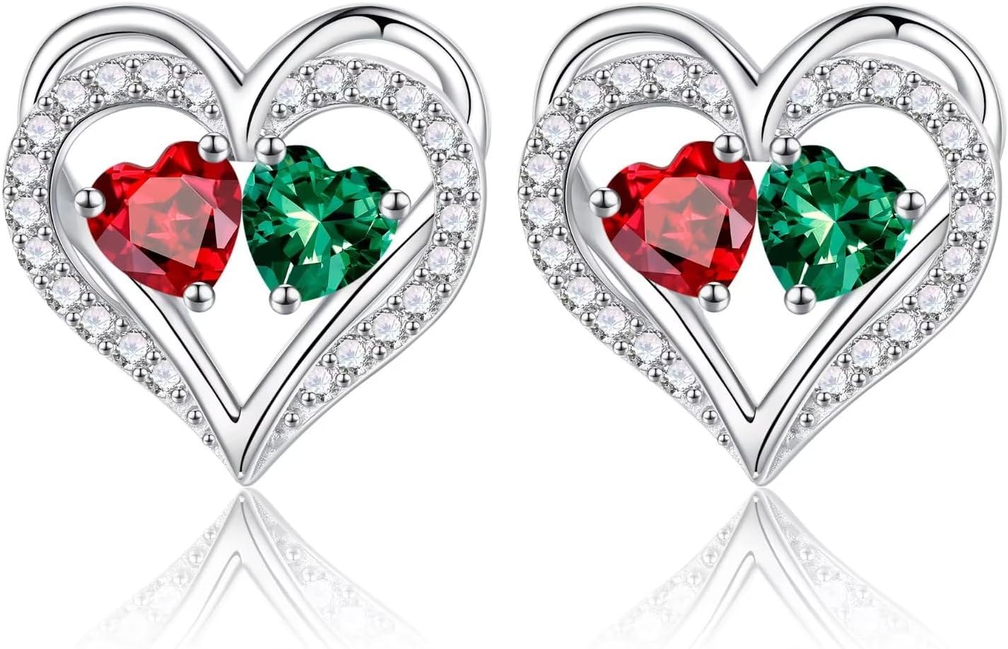 Iefil Birthstone Earrings for Women - 925 Sterling Silver Heart Earrings Anniversary Birthday Gifts for Women Wife Girlfriend Mom