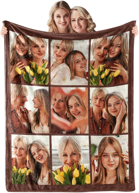 Mothers Day Blanket Gifts for Mom,Custom Blanket with Picture Text Personalized Photo Throw Blanket Customized New Moms Gift from Daughter Son Husband, Birthday Gift for Wife Grandma Grandmother Women